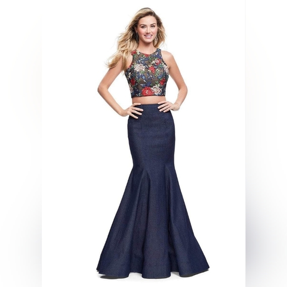 La Femme Two Piece Denim Gown - Picture 3 of 6